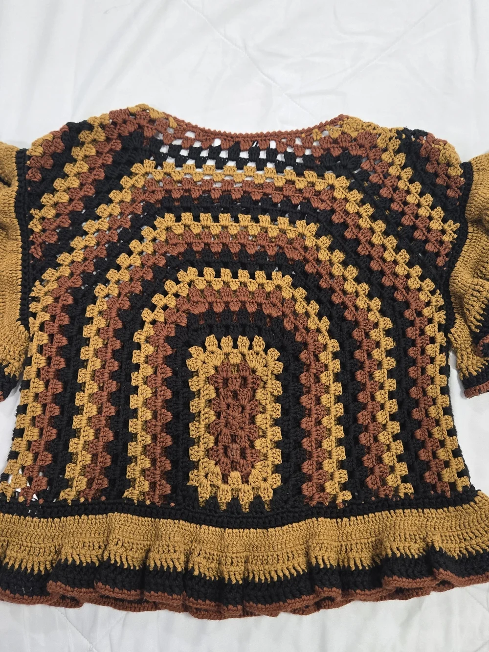 Zara Multicolor Crochet Crop Top in Black, Mustard & Rust